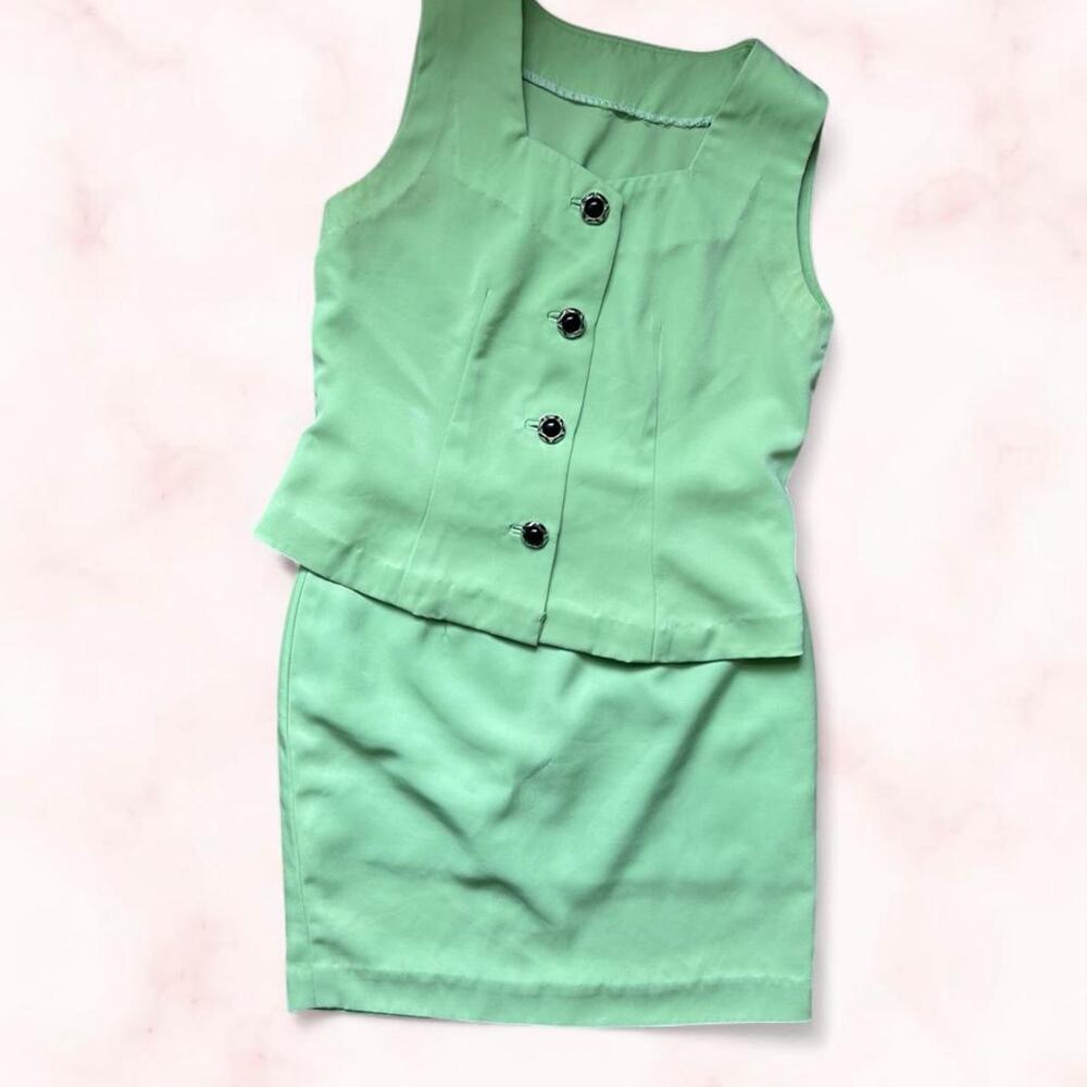 green vest top and skirt set